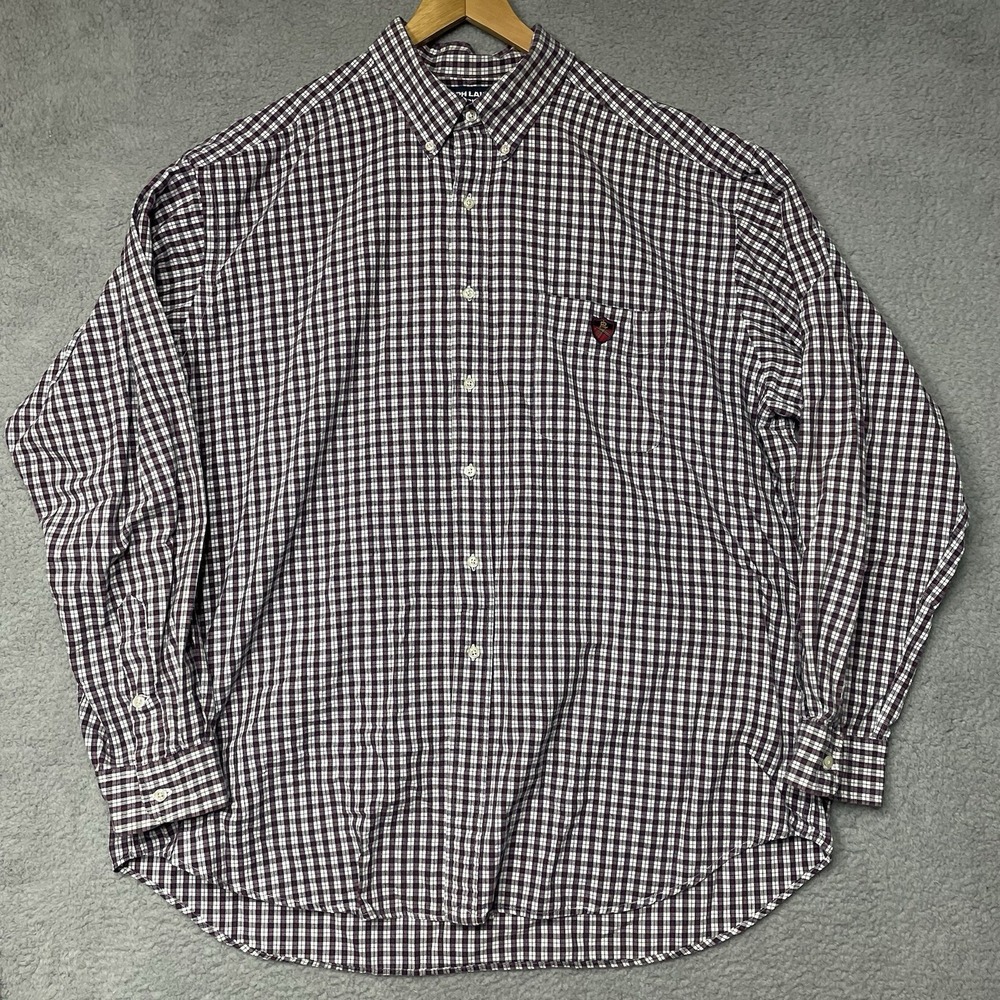 Ralph Lauren Golf Shirt Flannel XXXL Red Checkered Tilden Cotton Long Sleeve